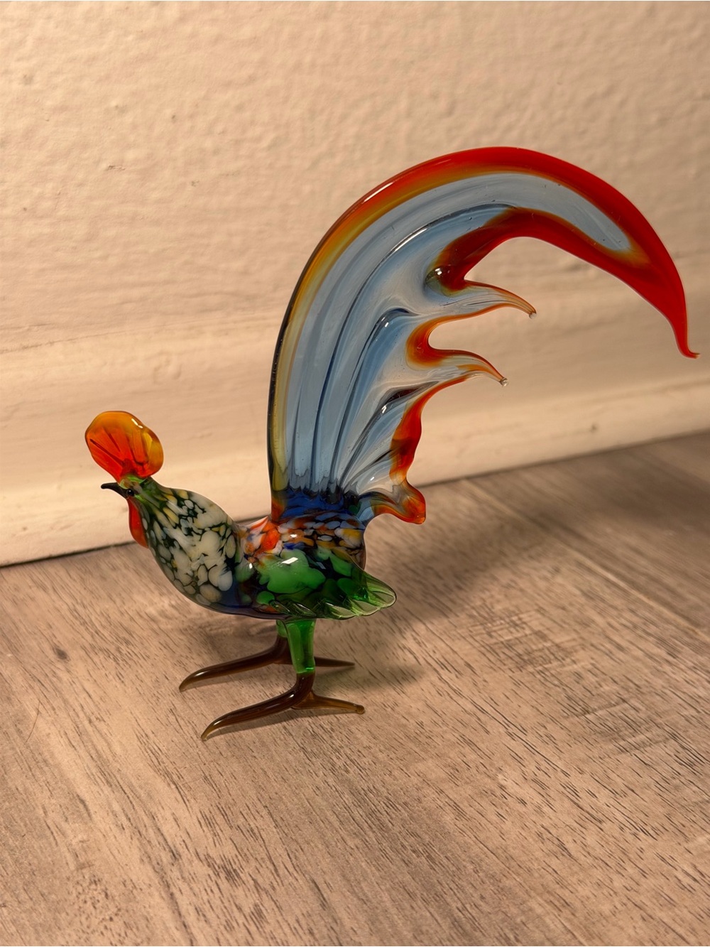Hand-Blown Multicolor Glass Rooster Figurine - Decorative Bird Accent